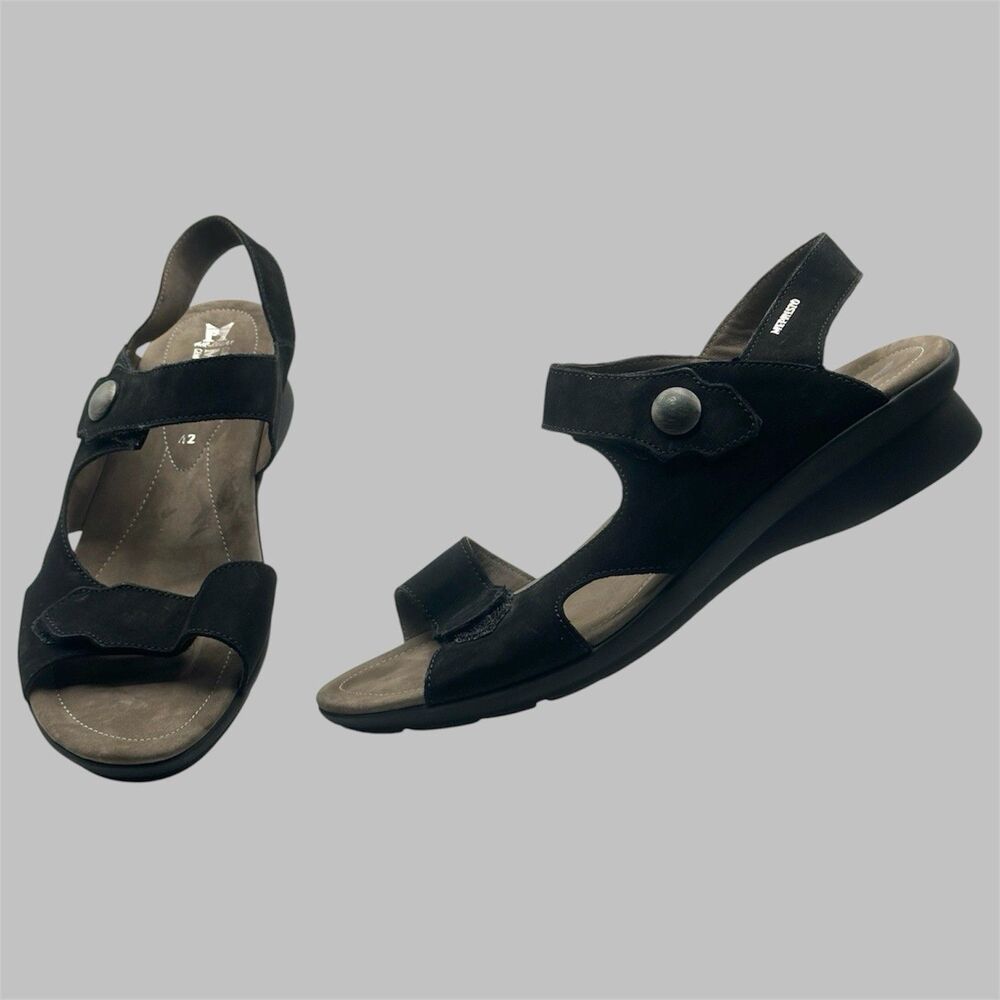 Mephisto Prudy Women's Black Wedge Heel Sandals EU Size 42 US Size 12 Suede - Picture 1 of 16